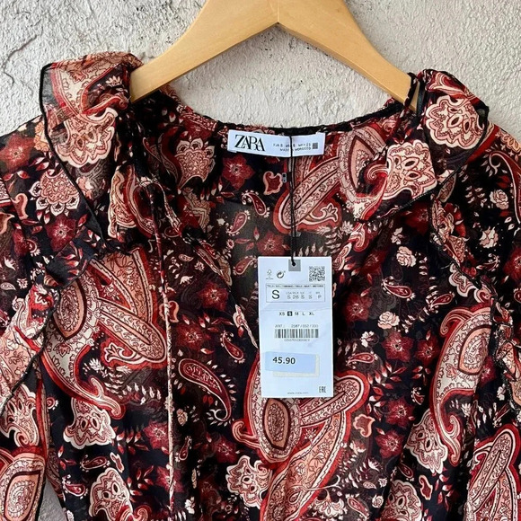 NWT Zara Paisley Printed Ruffle Bodysuit Small - Picture 3 of 8